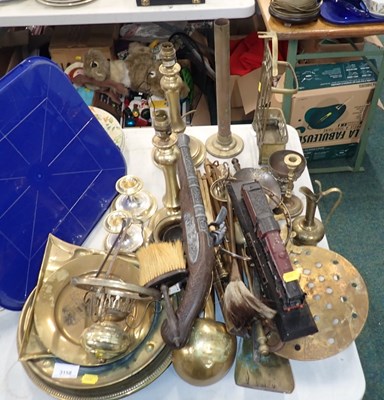 Lot 3158 - Various brassware, to include chargers, table...