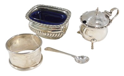 Lot 1517 - A George VI silver semi fluted salt, with blue...