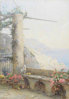 Lot 593 - Ernest Arthur Rowe. Italian coastal scene,...