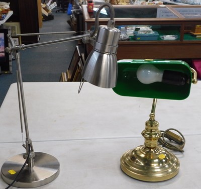 Lot 2067 - Two desk lamps, one traditional, with green...