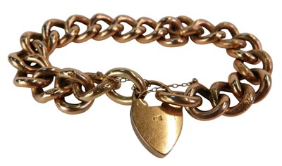 Lot 61 - A rose metal curb link bracelet, on a heart...