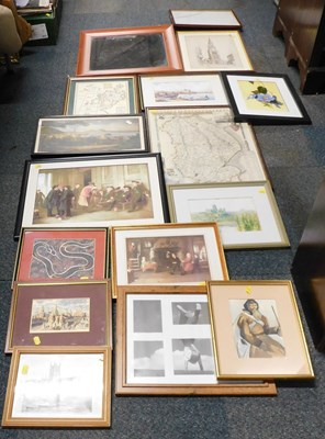Lot 2055 - Pictures and prints, maps, empty frames, pine...