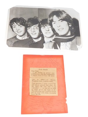 Lot 761 - A Beatles black and white photograph, with...
