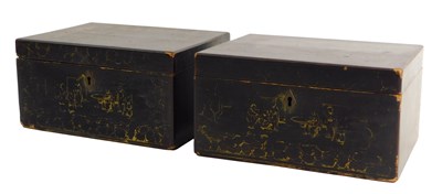 Lot 1413 - A pair of 19thC chinoiserie boxes, each...