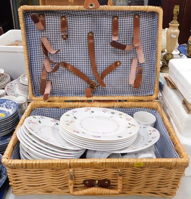 Lot 2085 - A wicker picnic hamper, with plates, small...