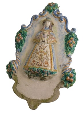 Lot 569 - A Spanish Seuillarte tin glazed plaque,...
