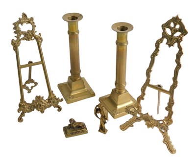 Lot 351 - A pair of 19thC brass column shaped...