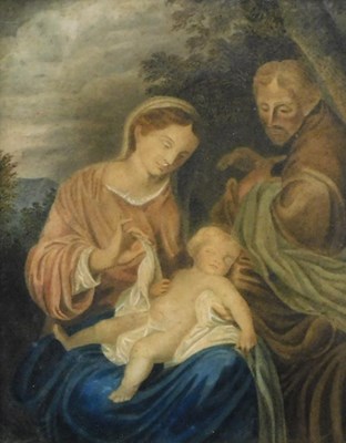 Lot 623 - 19thC School. Mary, Joseph and Jesus, oil on...