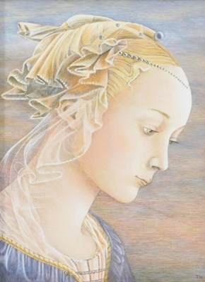 Lot 628 - Toni Watts. Portrait of a lady, tempera, 19cm...