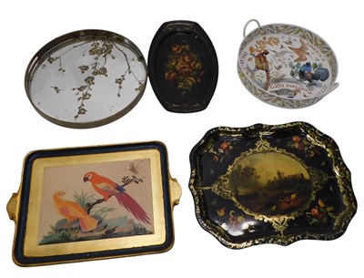Lot 798 - A Toleware transfer printed gilt tray, applied...