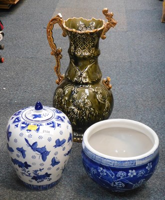 Lot 2108 - A blue and white ceramic ginger jar with lid,...