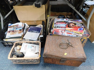 Lot 2111 - Classic Car magazines, a tin trunk, other...