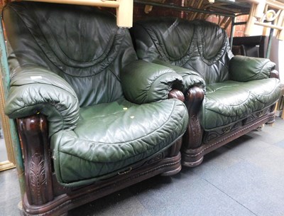 Lot 1022 - A green leather two-piece suite, comprising a...