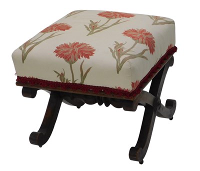 Lot 1149 - A 19thC mahogany X frame stool, with a padded...