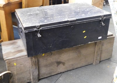 Lot 1052 - A black painted metal trunk, 31cm high, 90cm...