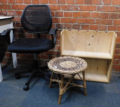 Lot 1066 - An office chair, a two-tier pine bookcase, and...