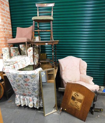 Lot 1080 - A group of furniture, including two wingback...