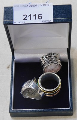 Lot 2116 - Three white metal rings, sizes N/O, L/M and P.