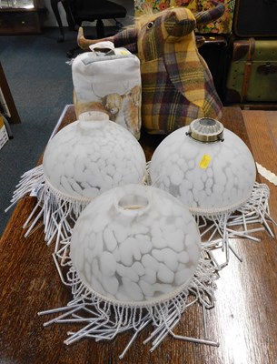 Lot 2174 - Three glass light shades, and two Highland...