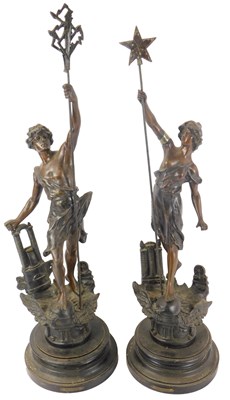 Lot 507 - A pair of late 19thC French spelter figures of...