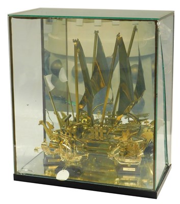Lot 527 - A 20thC brass model of a sailing boat, 34cm...