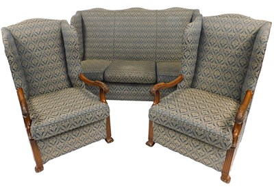 Lot 542 - An early 20thC mahogany framed sofa suite,...