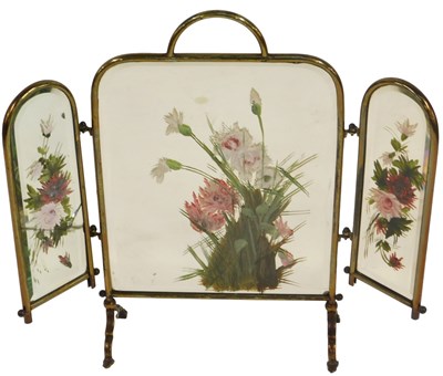 Lot 546 - An early 20thC brass framed three fold fire...