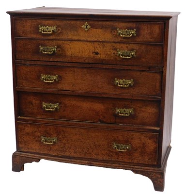 Lot 44 - An 18thC oak secretaire chest, the faux top...