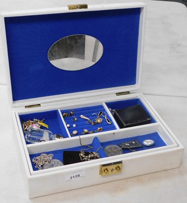 Lot 2128 - A jewellery box containing earrings, necklaces,...