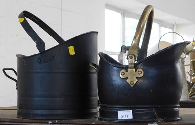 Lot 2141 - Two coal scuttles, one helmet shaped, both...
