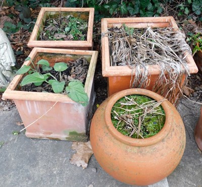 Lot 420 - A pair of square garden pots, another and a...