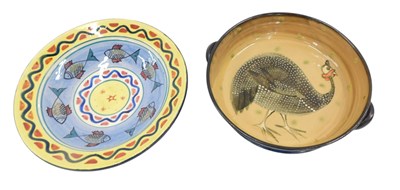Lot 756 - A studio pottery two handled bowl, decorated...