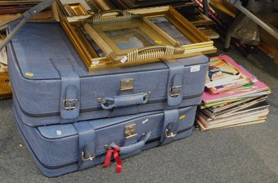 Lot 2177 - Two suitcases, a tray with a landscape picture...