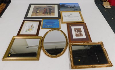 Lot 2182 - Pictures, prints and three gilt-framed mirrors....