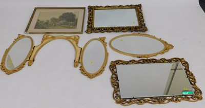Lot 2208 - Four gilt framed mirrors, including a triptych,...