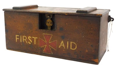 Lot 184 - An early 20thC pine first aid box, with a...