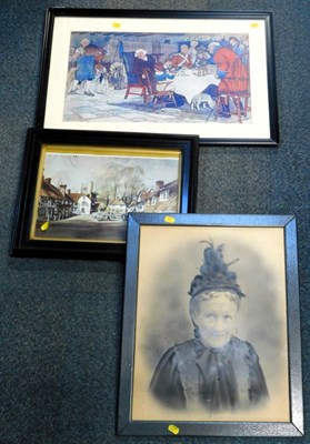 Lot 2240 - Three framed and glazed pictures, one of an...