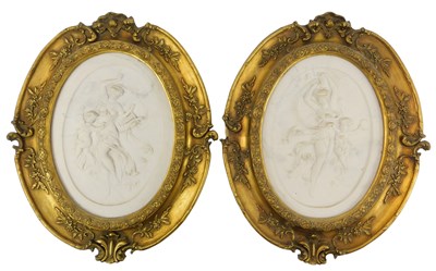 Lot 249 - After T B Danbiere. Two carved marble panels,...