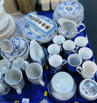 Lot 2260 - A blue and white part dinner service, to...