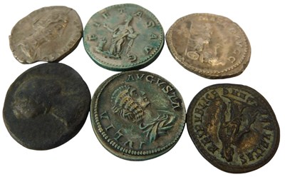 Lot 595 - Various Roman bronze and white metal Denarius,...