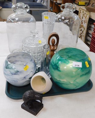 Lot 2138 - Glassware, to include vases, two jars,...