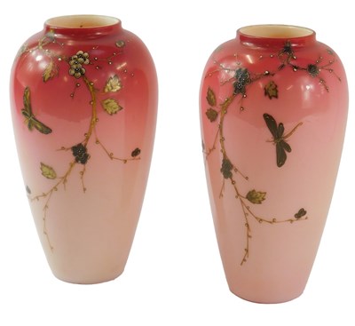 Lot 618 - A pair of Victorian graduated pink cased glass...