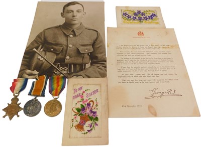 Lot 619 - A WWI medal group, named to Private F Page,...