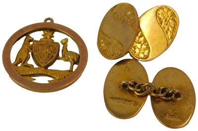 Lot 629 - A pair of 9ct yellow gold cufflinks, oval and...