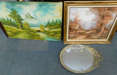 Lot 2275 - Two oil on canvas landscapes, one in a gilt...