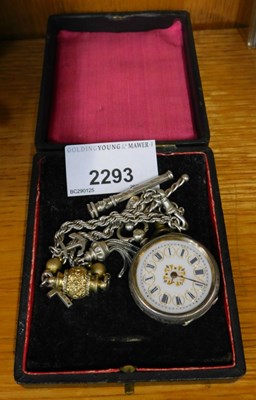 Lot 2293 - A lady's silver cased fob watch, together with...