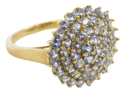 Lot 638 - A 9ct gold and tanzanite cluster ring, size O,...