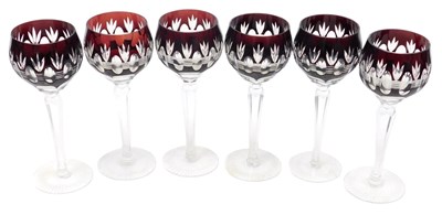 Lot 42 - A set of six continental ruby flashed stemmed...