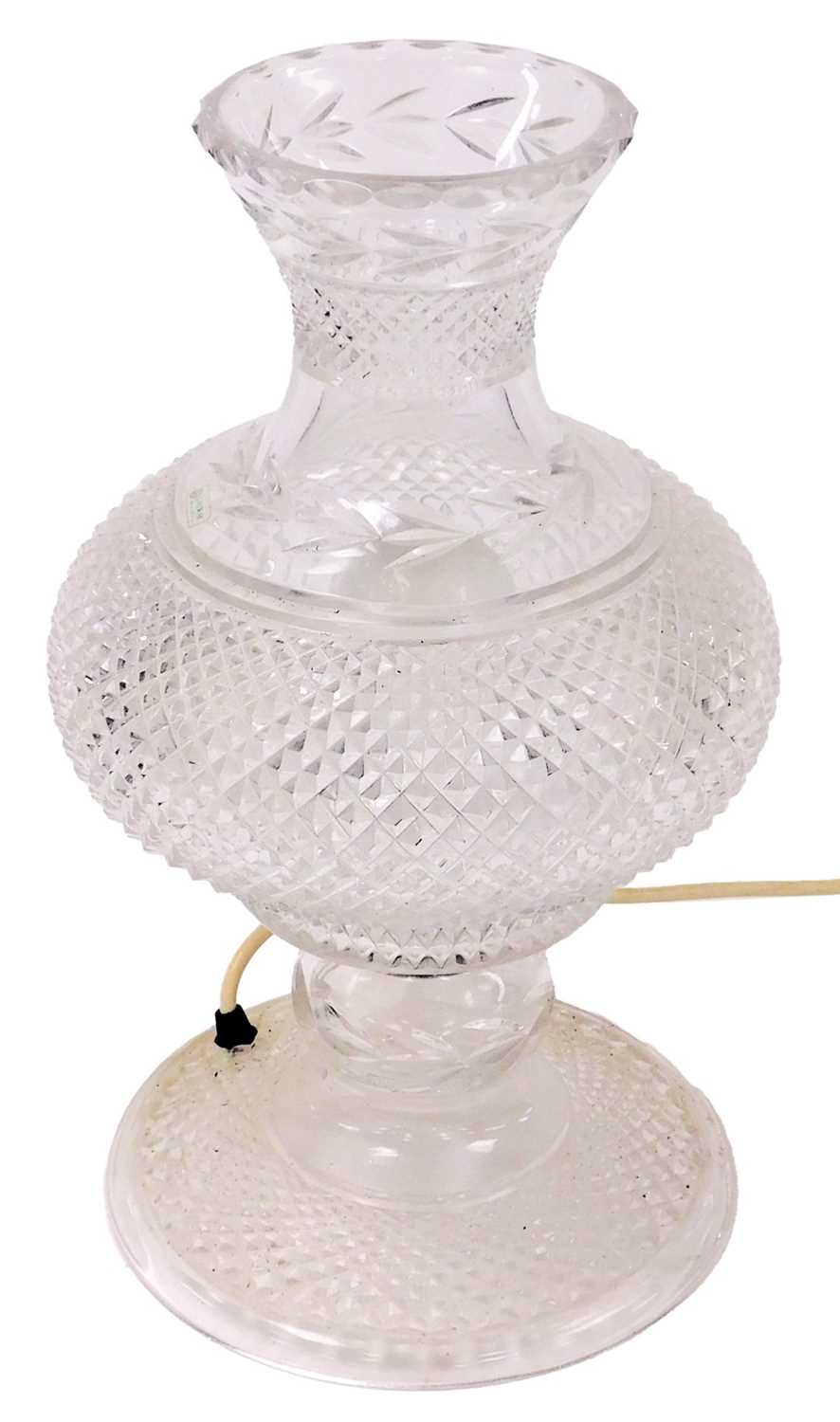 Lot 20 - A Galway crystal table lamp with a vase shaped...