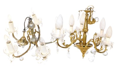 Lot 67 - A 20thC brass five branch ceiling light, with...